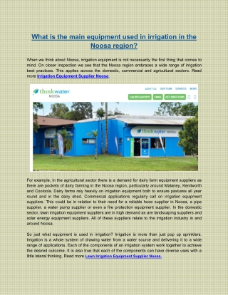 What is the main equipment used in irrigation in the Noosa region_