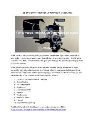 Top 10 Video Production Companies in Dubai 2021