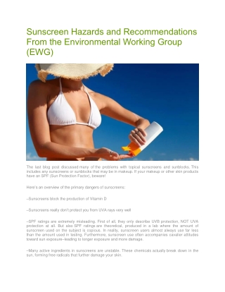 Sunscreen Hazards and Recommendations From the Environmental Working Group (EWG)