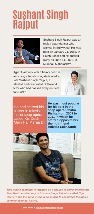 Sushant Singh Rajput 1986 - 2020 Infographics