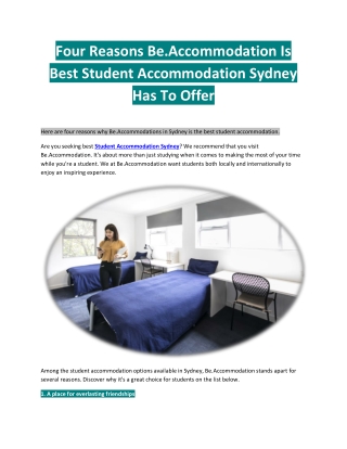 Four Reasons Be.Accommodation Is Best Student Accommodation Sydney Has To Offer
