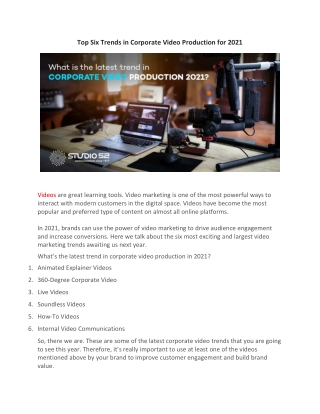 Top Six Trends in Corporate Video Production for 2021