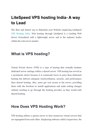 LiteSpeed VPS hosting India- A way to Lead
