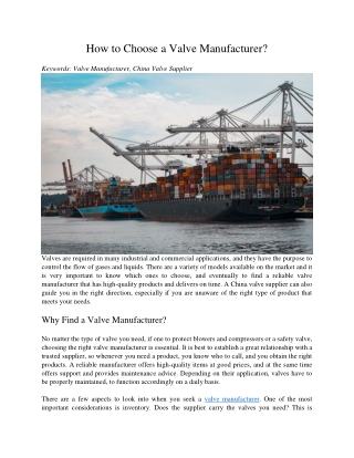How to Choose a Valve Manufacturer