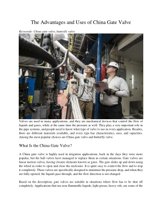 The Advantages and Uses of China Gate Valve