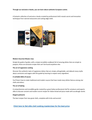 European Elite Chef Cooking Masterclass
