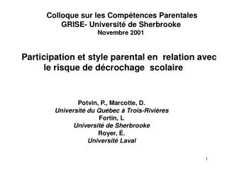 Participation et style parental en relation avec le risque de décrochage scolaire