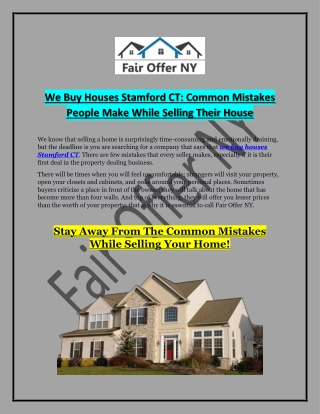 We Buy Houses For Cash CT | Fair Offer NY