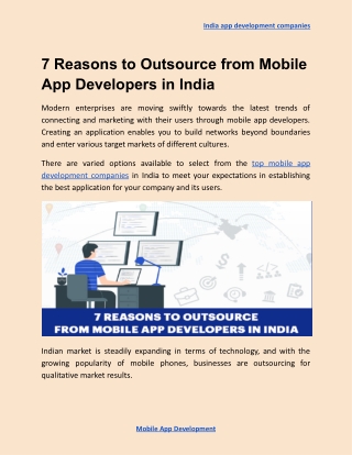 7 Reasons to Outsource from Mobile App Developers in India