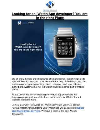 Looking for an iWatch App developer You are in the right Place