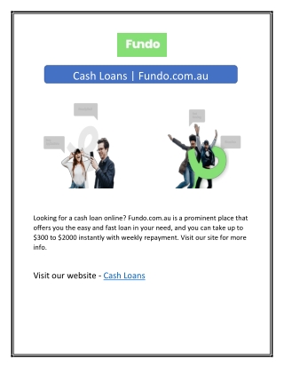 Cash Loans | Fundo.com.au