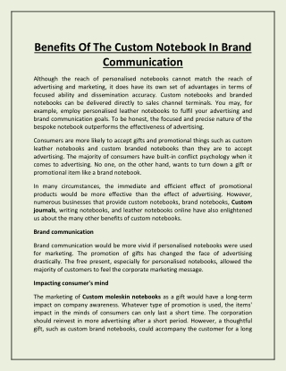 Benefits Of The Custom Notebook In Brand Communication