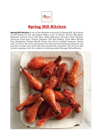 5% Off - Spring Hill Kitchen Nepalese Restaurant Menu in Spring Hills QLD.