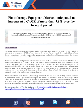 Phototherapy Equipment Market anticipated to increase at a CAGR of more than 5.8