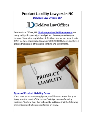 Product Liability Lawyers in NC