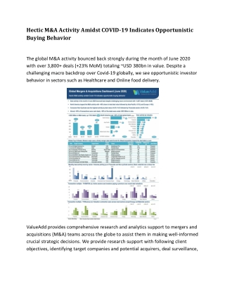 Hectic M&A Activity Amidst COVID-19 Indicates Opportunistic Buying Behavior