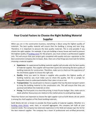 Four Crucial Factors to Choose the Right Building Material Supplier