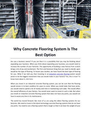 Why Concrete Flooring System Is The Best Option