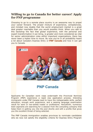 Willing to go to Canada for better career! Apply for PNP programme