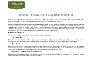Change To Olive Oil to Stay Healthy and Fit