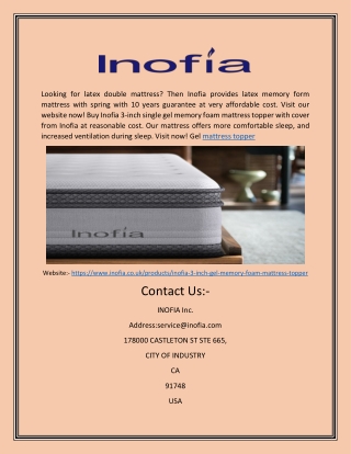 Gel Mattress Topper | Inofia.co.uk