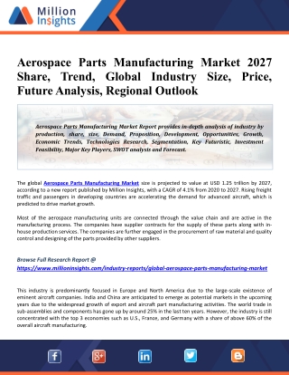 Aerospace Parts Manufacturing Market Revenue, Pricing Trends, Growth 2027