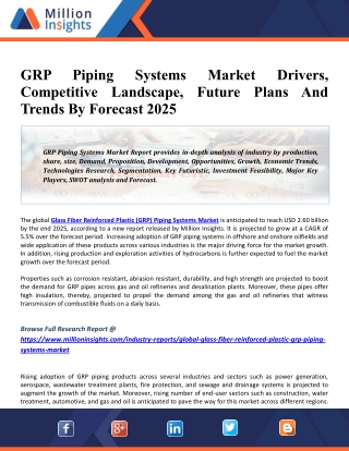 GRP Piping Systems Market: Rising Demand, Future Scope, Market Status 2025