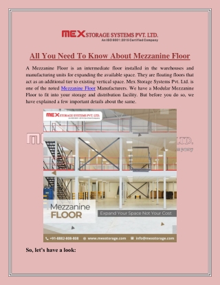 All You Need To Know About Mezzanine Floor