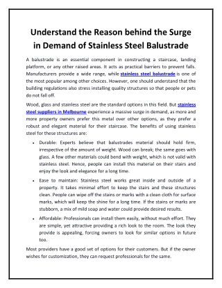 Understand the Reason behind the Surge in Demand Of Stainless Steel Balustrade