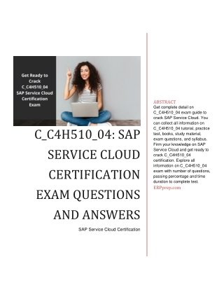 C_C4H510_04: SAP Service Cloud Certification Exam Questions and Answers