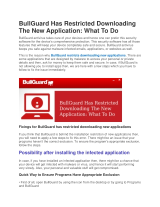 BullGuard Has Restricted Downloading The New Application: What To Do