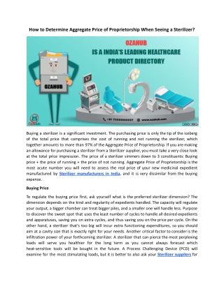 How to Determine Aggregate Price of Proprietorship When Seeing a Sterilizer