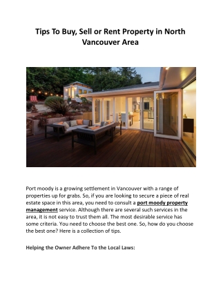 Buy, Sell Or Rent Property in West Vancouver