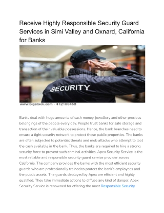 Receive Highly Responsible Security Guard Services in Simi Valley and Oxnard, California for Banks