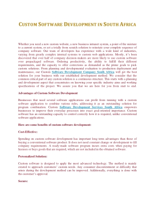 Custom Software Development in South Africa