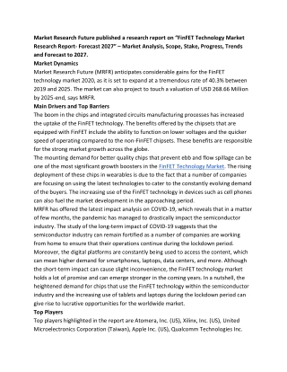 FinFET Technology Market Growth Factors, COVID – 19 Outbreak, Segments 2027