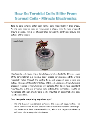 How Do Toroidal Coils Differ From Normal Coils - Miracle Electronics