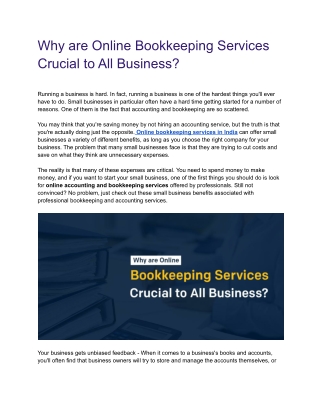 Why Online Bookkeeping Services are Beneficial to All Business