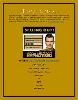 Adelaide hypnotherapist | Isaaclomman.com