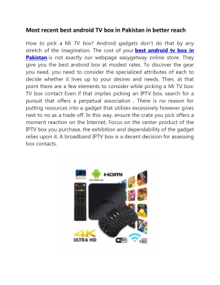 Most recent best android TV box in Pakistan in better reach