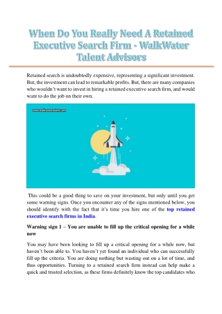 When Do You Really Need A Retained Executive Search Firm - WalkWater Talent Advisors