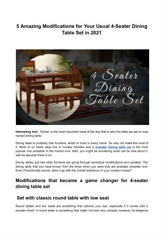 5 Amazing Modifications for Your Usual 4-Seater Dining Table Set in 2021