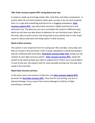 Data recovery experts NYC caring about your loss