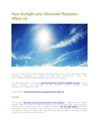How Sunlight and Ultraviolet Radiation Affect Us - Sunsafe Rx