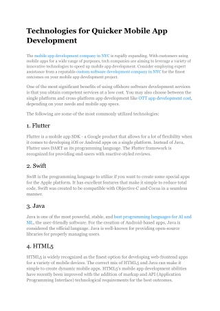 Technologies for Quicker Mobile App Development