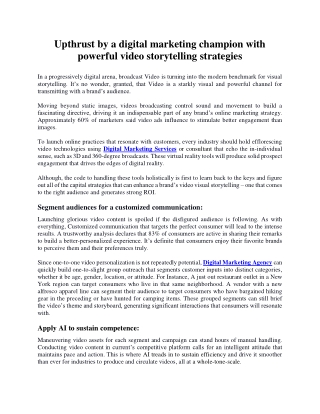 Upthrust by a digital marketing champion with powerful video storytelling strategies