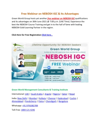 Free Webinar on NEBOSH IGC & Its Advantages