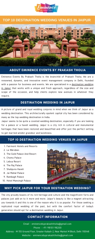 Top 10 Destination Wedding Venues in Jaipur