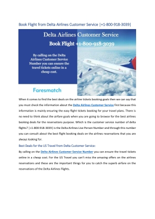 Book Flight from Delta Airlines Customer Service