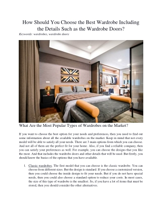 How Should You Choose the Best Wardrobe Including the Details Such as the Wardrobe Doors
